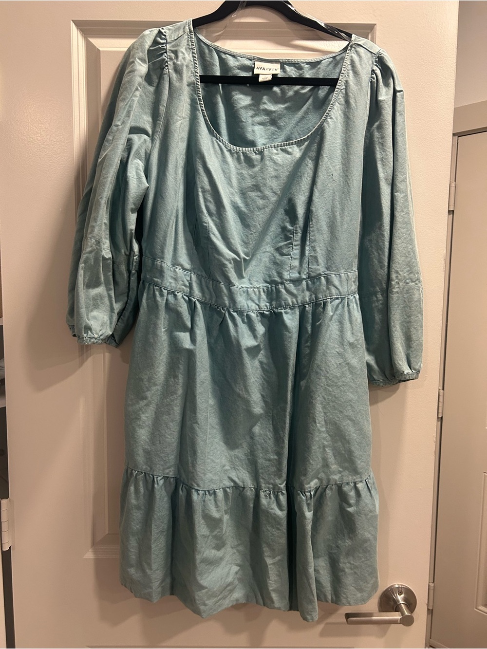 Ava & Viv Teal Scoop Neck Tiered Dress